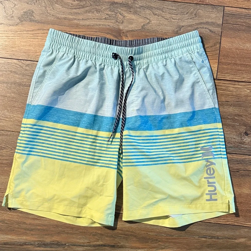 Hurley Men's Aqua and Lemon Board Shorts - Picture 1 of 4